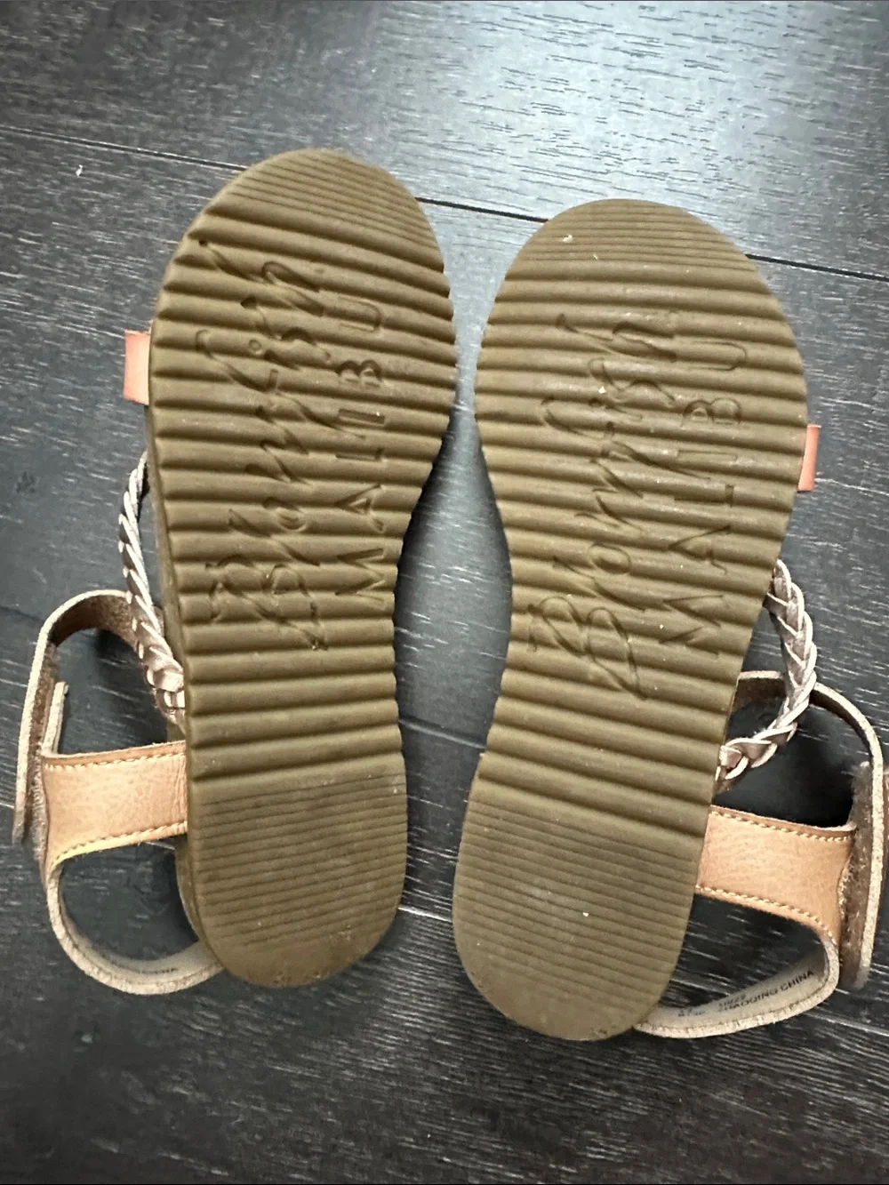 Girls Braided Strappy Sandals in Tan and Salmon